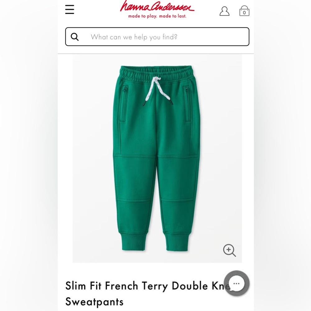 Hanna Andersson Kids’ Slim Fit Green Sweatpants new w/out tags size 130/8
